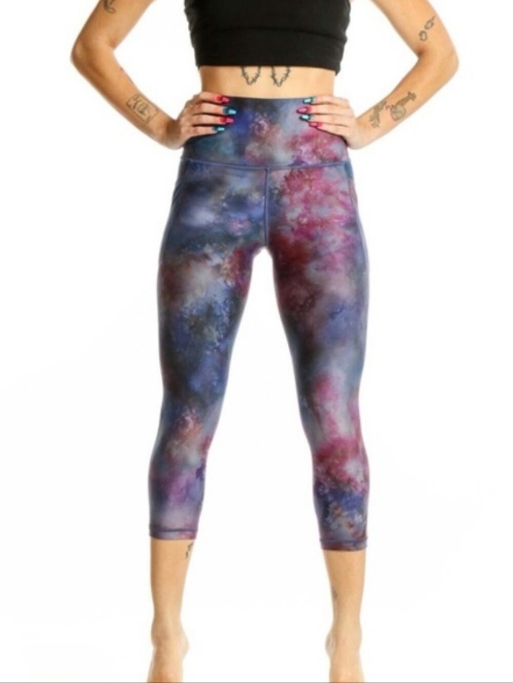 Athleta Salutation Capri Galaxy Print High-Waist Cropped Leggings